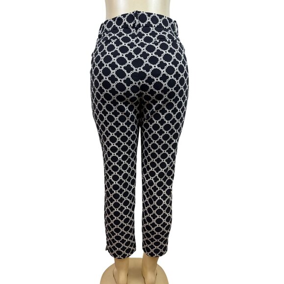 Talbots Women Black & White Geometric Print Cropped Pants With Belt Loops Sz 10P - Picture 3 of 10